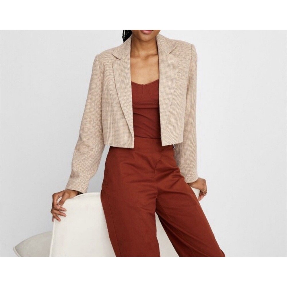 Future Collective Cropped Plaid Wool Blend Blazer Academia Chic Classic Preppy S